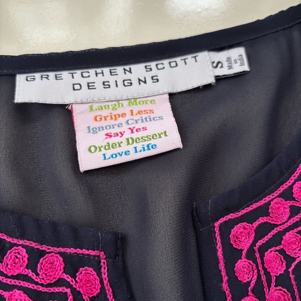 Gretchen Scott Women's Navy Blue Pink Relaxed Fit Long sleeve Sheer Tunic SMALL - Picture 4 of 7